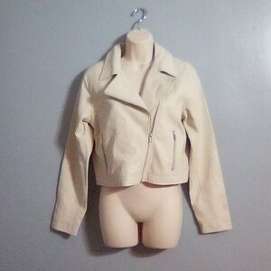 Hollister women's cream color moto size medium leather jacket Hollister women's